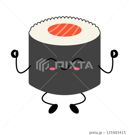 Happy Kawaii Sushi Roll Character Illustration 135983415