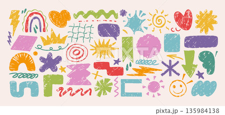 Hand drawn abstract shapes and doodles for kids design 135984138
