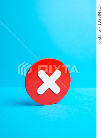 Red circle with an X. Cancellation and refusal. Prohibition, restrictions, and disagreement. Denial signal concept, access limitation and conflict of interests. Rules enforcement 135984217