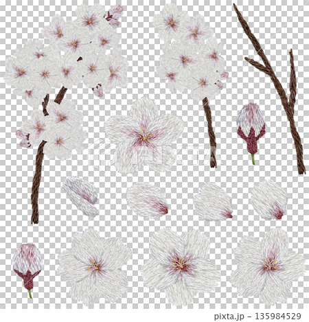 [Cherry Blossom Set] Hand-embroidered illustration material 135984529