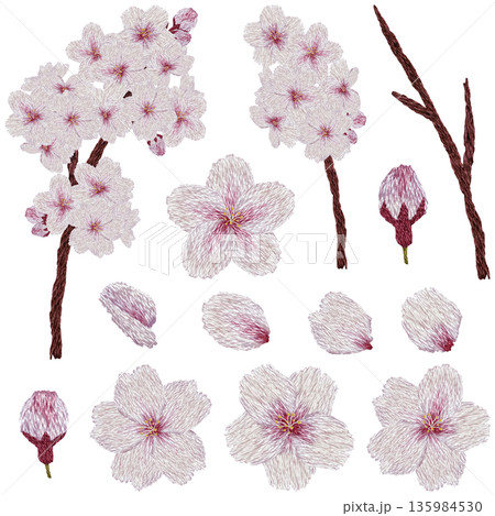 【桜の花のセット】手刺繍イラスト素材 135984530