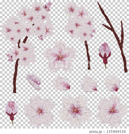 【櫻花套裝】手工刺繡插畫材質 135984530