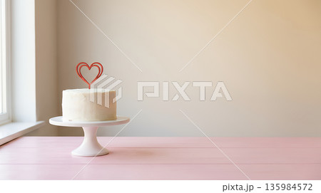 ハートトッパー ケーキ スタンド ピンクテーブル 余白 背景 ハートトッパー ケーキ スタンド ピンクテーブル 余白 背景 135984572