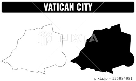 Vatican City shapes set showing outline and filled map design for educational use 135984981