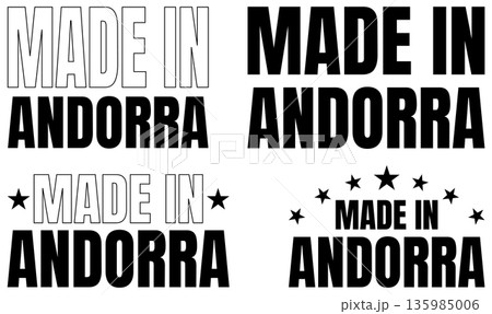 Icons set showing made in Andorra text with bold font in different styles and layouts Icons set showing made in Andorra text with bold font in different styles and layouts 135985006