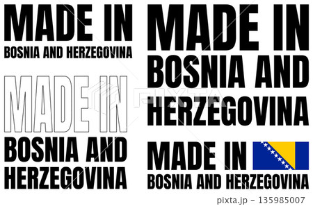 Bold font icons set showing made in Bosnia and Herzegovina text with flag details Bold font icons set showing made in Bosnia and Herzegovina text with flag details 135985007