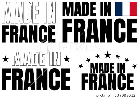 Icons set featuring bold font with Made in France text and flag design 135985012