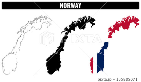 Norway shapes set showing outline and colored maps in different designs Norway shapes set showing outline and colored maps in different designs 135985071