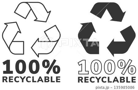Recycling symbols with circular arrows for eco labels showing percent recyclable designs 135985086