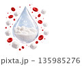 Blood Sugar Concept with Transparent Liquid Drop, Sugar Cubes and Red Blood Cells on White Background, Generative AI 135985276