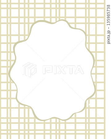 Watercolour checkered background with wavy oval empty space, for cards and invitations. Cottagecore design 135985738