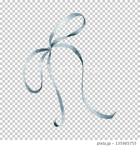 Blue ribbon bow. Trendy Coquette style. Watercolor hand painted illustration isolated on white background for Easter spring design, gift package greeting card prints whimsical textile fabric stickers 135985755