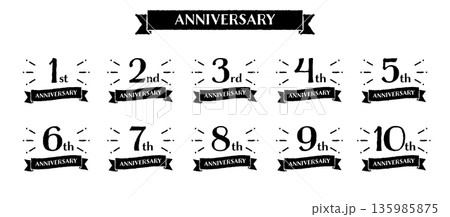 手書き風 サンバースト アニバーサリー 1st〜10th モノクロセット 135985875