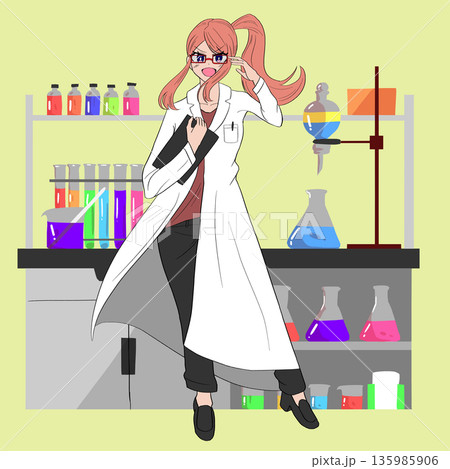 実験机の前に立つ女性の科学者 135985906