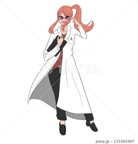 白衣を着たかわいい眼鏡の女性科学者 白衣を着たかわいい眼鏡の女性科学者 135985907