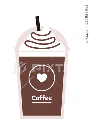 テイクアウト用コーヒーフラッペのベクターイラスト。チョコレートのソース。 テイクアウト用コーヒーフラッペのベクターイラスト。チョコレートのソース。 135985918
