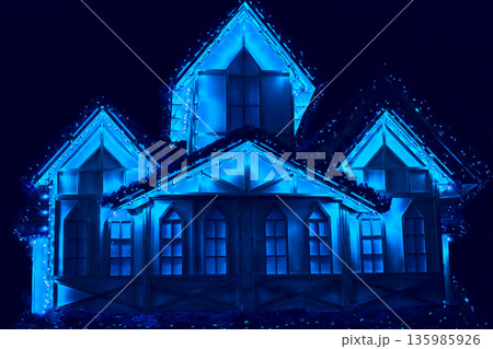 Mystic night shining house of blue light Mystic night shining house of blue light 135985926