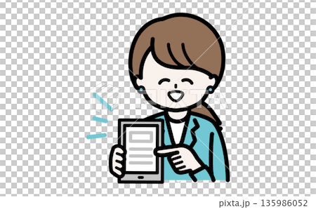 クラウドツールのポイントをタブレットで解説する女性。SaaS導入のメリットを強調するビジネス素材。 135986052