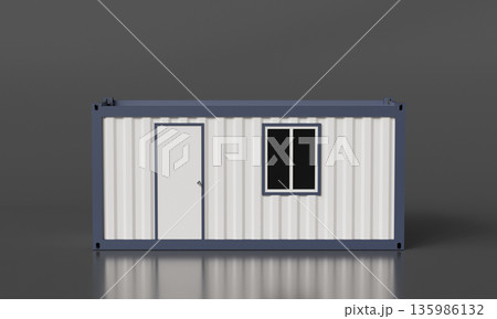 Portable Modular Container Office Mock up with Door and Window. 3D Rendering. Portable Modular Container Office Mock up with Door and Window. 3D Rendering. 135986132
