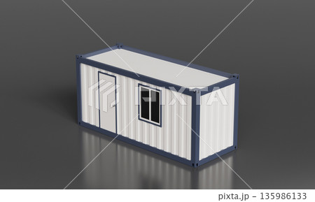 Portable Modular Container Office Mock up with Door and Window. 3D Rendering. Portable Modular Container Office Mock up with Door and Window. 3D Rendering. 135986133