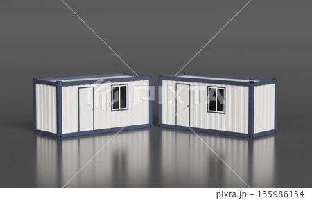 Portable Modular Container Office Mock up with Door and Window. 3D Rendering. Portable Modular Container Office Mock up with Door and Window. 3D Rendering. 135986134