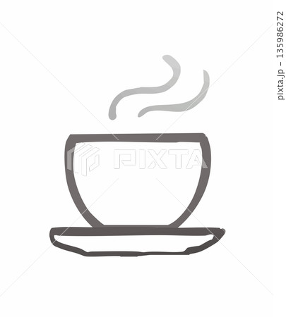お茶 湯呑に入った日本茶の線画イラスト お茶 湯呑に入った日本茶の線画イラスト 135986272