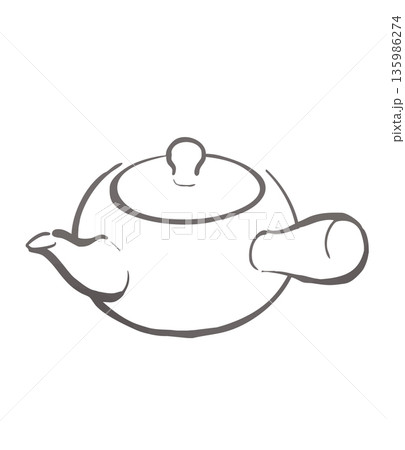 急須の線画ベクターイラスト 135986274