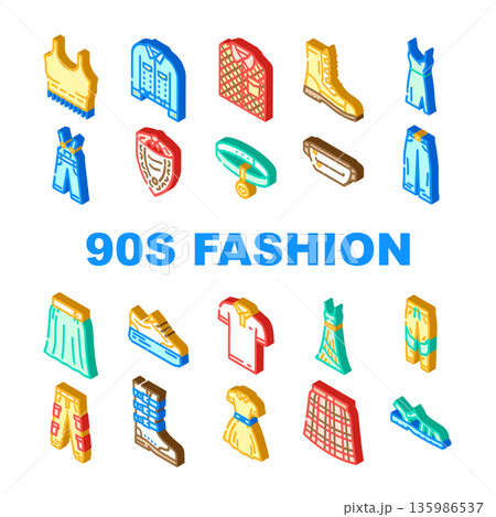 90s fashion clothing and accessories isometric set 90s fashion clothing and accessories isometric set 135986537