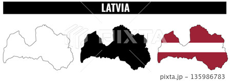 Latvia shapes set showing outlines and national colors without detailed designs or symbols 135986783