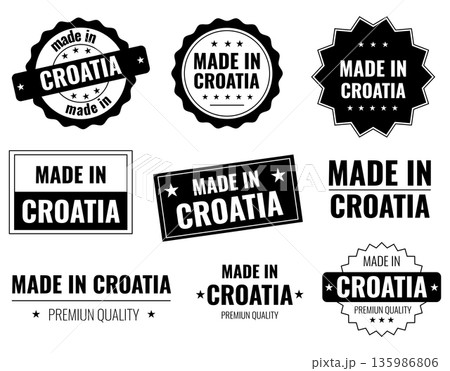 Icons set showing various labels for products made in Croatia for brand recognition Icons set showing various labels for products made in Croatia for brand recognition 135986806
