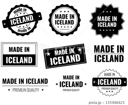 Icons representing Made in Iceland product labels for various applications in design work 135986825