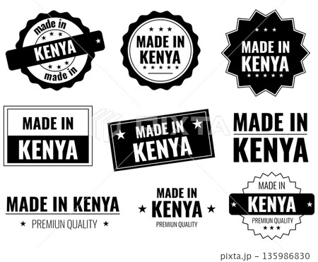 Made in Kenya labels showcasing product emblems for local goods and brands from Kenya 135986830
