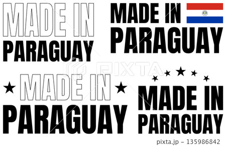 Icons set featuring text Made in Paraguay with bold font and flag design elements Icons set featuring text Made in Paraguay with bold font and flag design elements 135986842