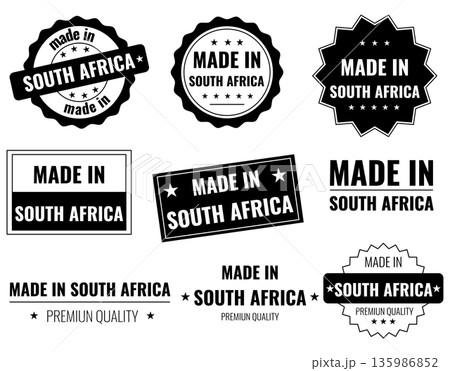 Made in South Africa labels icons showing product emblems for local goods 135986852