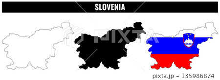 Shapes of Slovenia displayed in three styles showcasing borders and colors Shapes of Slovenia displayed in three styles showcasing borders and colors 135986874