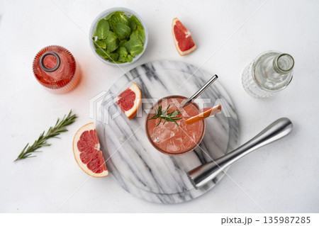 Fresh Grapefruit Wellness Drink Top View Fresh Grapefruit Wellness Drink Top View 135987285