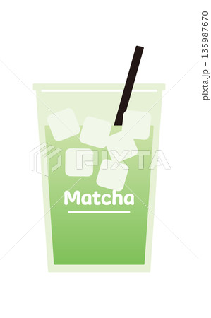 テイクアウト用のアイス抹茶ラテカップ。シンプルなカフェのコップのベクターイラスト。 135987670