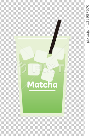 テイクアウト用のアイス抹茶ラテカップ。シンプルなカフェのコップのベクターイラスト。 135987670