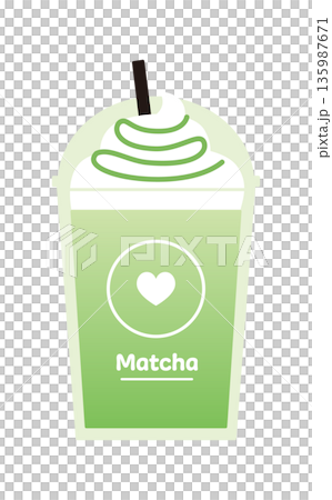 外帶冰抹茶星冰樂配巧克力醬的向量圖。 135987671