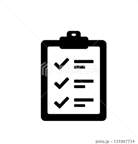 業務確認とタスク完了を示すチェックリストアイコン(黒) 135987714
