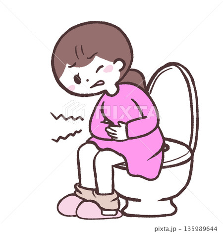 腹痛で便座に座る女性のイラスト 腹痛で便座に座る女性のイラスト 135989644