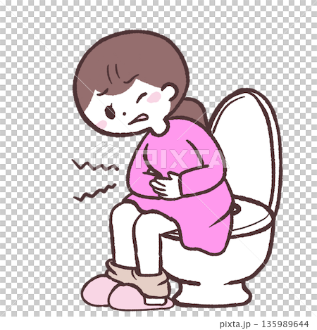 腹痛で便座に座る女性のイラスト 腹痛で便座に座る女性のイラスト 135989644
