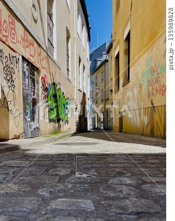 Urban graffiti art on rue de la boucherie, luxembourg 135989828