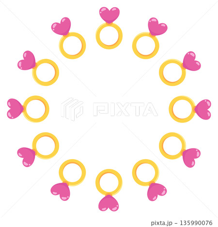 Round frame with a heart-shaped ring. Isolated white background. Flat-style vector illustration 135990076