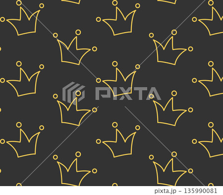 Crown doodle pattern. Isolated black background. Vector icons Crown doodle pattern. Isolated black background. Vector icons 135990081