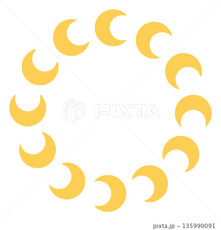 Round crescent moon frame. Isolated white background. Simple flat vector illustration Round crescent moon frame. Isolated white background. Simple flat vector illustration 135990091