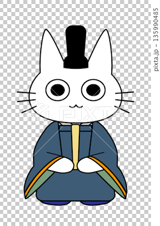Illustration of a cat dressed as the Emperor for Hinamatsuri (Doll Festival) - A male Hina doll-style character holding a scepter Illustration of a cat dressed as the Emperor for Hinamatsuri (Doll Festival) - A male Hina doll-style character holding a scepter 135990485