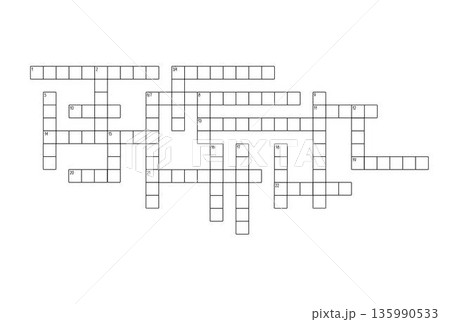 Blank crossword puzzle grid for twenty-two words, empty template squares to fill in for riddle, educational or leisure game, ready for making any 135990533