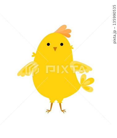 Cute little chick, young farm bird Easter spring holiday funny character hand drawn illustration, symbol of festive springtime period clipart for cards, banner, home or celebration event decor Cute little chick, young farm bird Easter spring holiday funny character hand drawn illustration, symbol of festive springtime period clipart for cards, banner, home or celebration event decor 135990535
