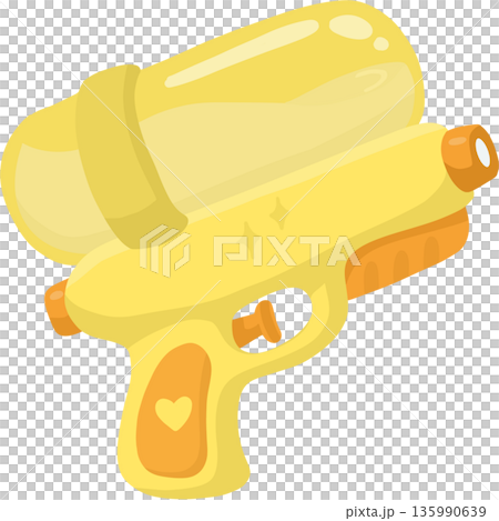 A yellow water gun decorated with a heart detail, symbolizing fun and joy during the Songkran Festival. 135990639